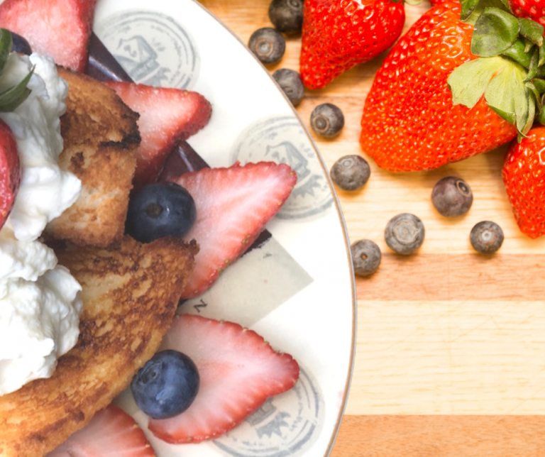 Broiled Angel Food Cake with Real Maple Syrup Whipped Cream and Berries