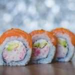 close up photo of three sushi