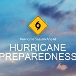 A yellow hurricane sign warning of hurricane season and displaying the words "hurricane preparedness" in white letters.
