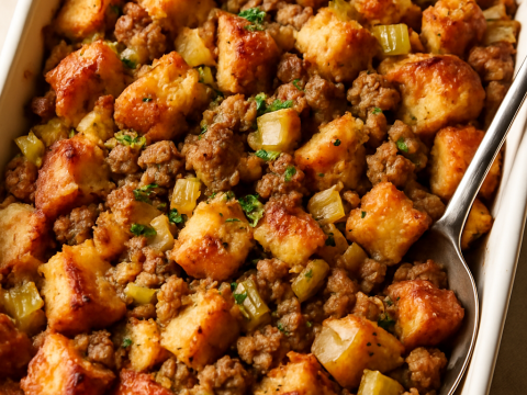 Apple Fritter Bread Stuffing with Sausage Recipe for Thanksgiving