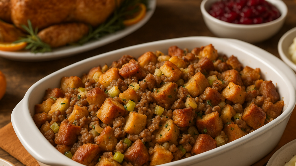 Apple Fritter Bread Stuffing with Sausage Recipe for Thanksgiving